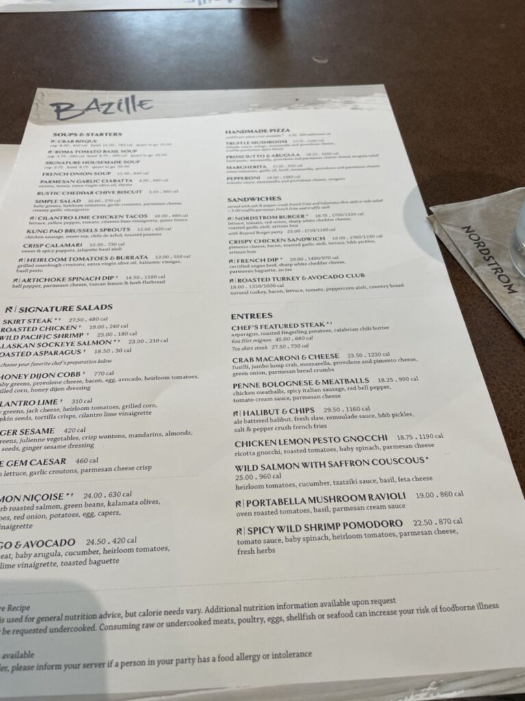 Bazille at Nordstrom Menu 1