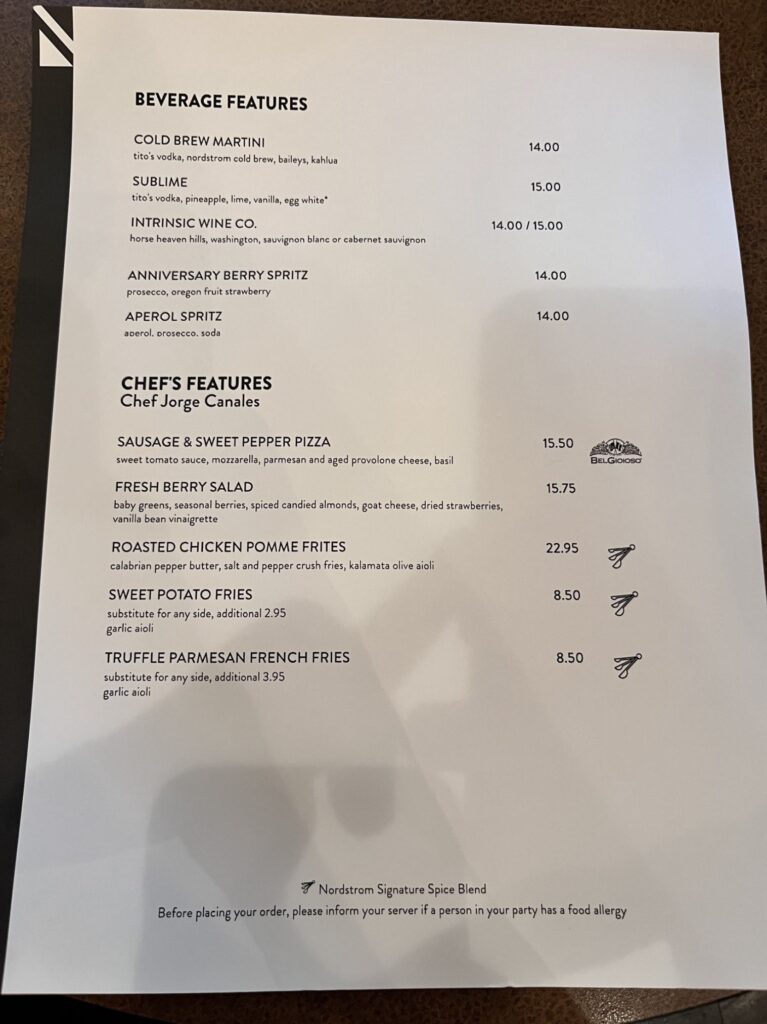 Bazille at Nordstrom Menu 2