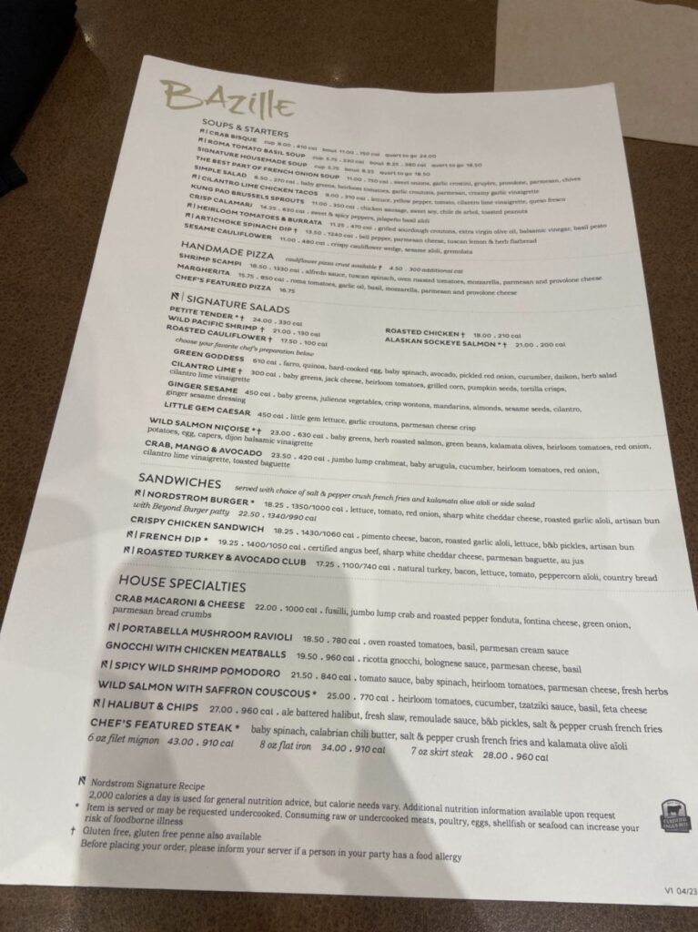 Bazille at Nordstrom Menu 3